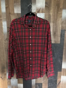 J.Crew Mens Flex Washed Slim Plaid Red Tartan 98% Cotton Button Up Shirt L - Picture 1 of 15