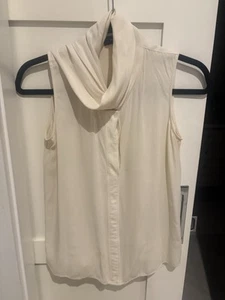 theory silk blouse small Ivory Sleeveless Tie Neck Designer Perfect - Picture 1 of 12