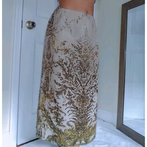 Anne Klein Damen Rock Jacquard Brokat Flor Print beige grün Gr. 10 Midi lang - Bild 1 von 8