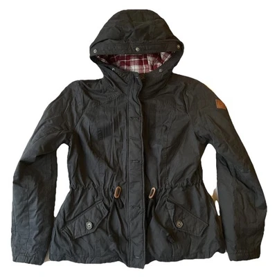 Hollister Women Hoodie Jacket L Black Nylon Polyester Button Drawstring Full Zip - Image 1 of 4