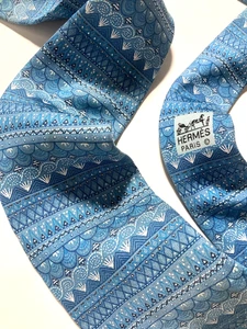 HERMES VINTAGE STAMMESMUSTER KRAWATTENBAUM PFLANZE GRAS HIGH END FRANKREICH BLAU - Bild 1 von 15