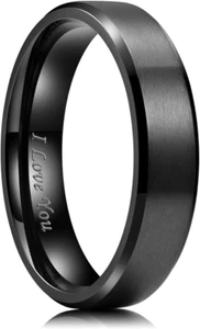 Stainless Steel Wedding Ring for Men Women, Black/Silver Wdding Band Plated Matt - Picture 1 of 7