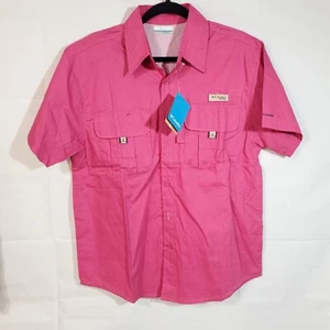 Camisa Columbia PFG para Hombre Pequeña Nailon Mangas Cortas Rosa Pesca Nueva con Etiquetas - Imagen 1 de 7