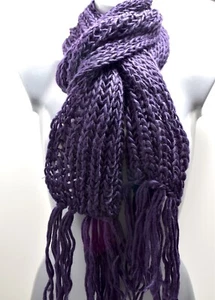 Womens Scarf Long Knitted Vintage Look Purple Chunky Knit Scarf - Picture 1 of 6