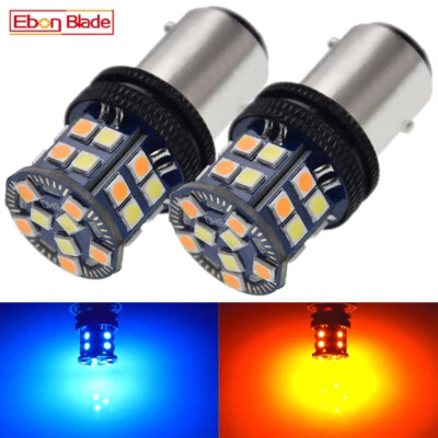2 x 1157 BAY15D LED Dual Color Switchback DRL Turn Signal Bulb Ice Blue / Amber Foto 1 de 4