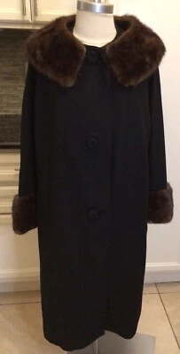 Vintage 50s Black Queen’s  Ransom Cashmere Coat With Mink Trim - Image 1 of 4
