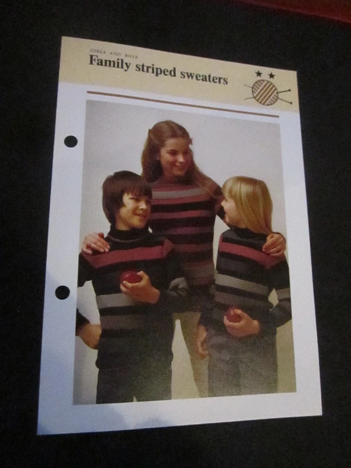 KNITTING PATTERN GIRLS AND BOYS FAMILY STRIPED SWEATERS   **MUST SEE ** - Image 1 of 1