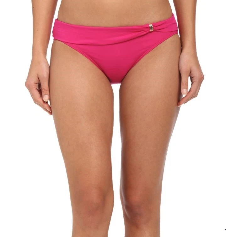 Parte inferior de bikini hipster deslizante faja sólida rosa laguna Ralph Lauren talla 6 137475 Foto 1 de 2