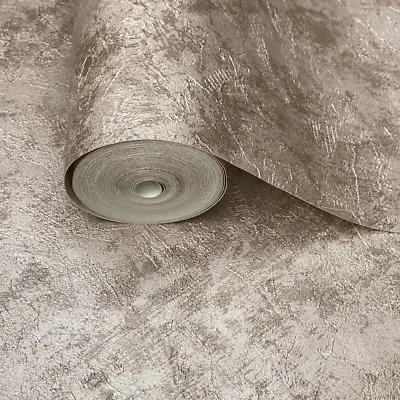 Modern Wallpaper textured rolls Rose gold pink Metallic plain plaster Concrete - Image 1 of 4