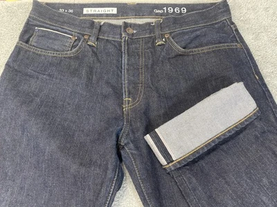 Jeans Gap 1969 para hombre 33x36 lavado oscuro pierna recta ribete botón mosca denim Foto 1 de 4
