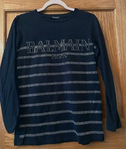 BALMAIN PARIS T-shirt Womens Size S/8 Rhinestone Logo Cotton Crew Neck Black - Picture 1 of 2