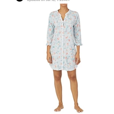 Ralph Lauren Pajama dress Ruffle Trim Sleep Shirt black label floral print SZ L  - Image 1 of 4