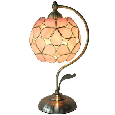 L10836 Lámpara de mesa estilo Tiffany vitral pétalos de flores con base de latón para... Foto 1 de 4