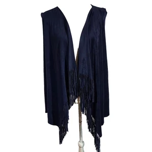 INC International Concepts Fringe Vest Womens size 1X Faux Suede Open Front - Picture 1 of 11