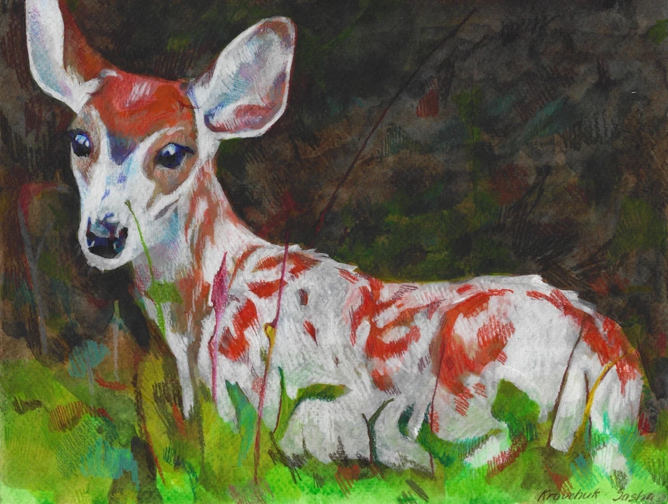 оригинальная картина 21 x 28 см 32IvO произведение искусства смешанные медиа современный олень - Изображение 1 из 1