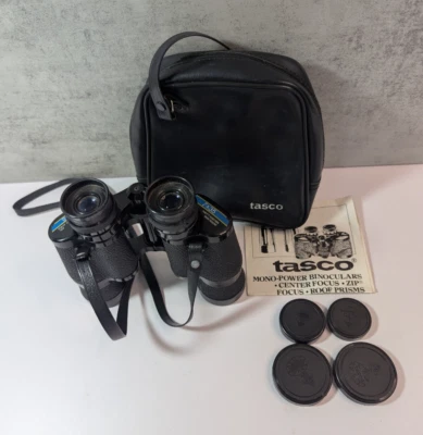 Vintage Tasco Mono-Power Binoculars #304 7x35 w/Bag Center Zip Focus Roof Prisms - Image 1 of 4