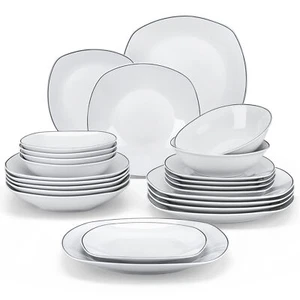 MALACASA Elisa Porcelain Dinnerware Set 24-Piece Gray-white Bowls and Plates Set - Picture 1 of 12