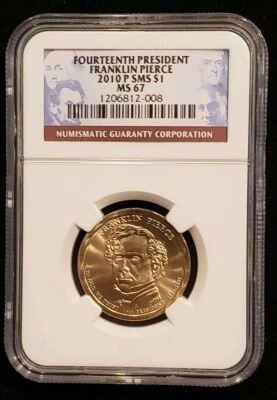 Dólar Franklin Pierce 2010 P NGC MS67 SMS 1206812-008. Nuestro T8729 Foto 1 de 2