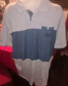 Mens Billabong Collared Tshirt Sz 22, Grey N Blue Wide Horizontal Stripe - Picture 1 of 9