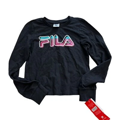 Camiseta Fila preta logotipo manga longa meninas P - Imagem 1 de 2