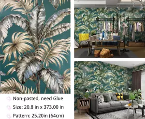 9.5m Tropical Plant Forest Banana Leaf Wallpaper Roll Home Decor Wall Coverings - Picture 1 of 9