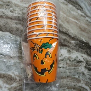 New Party Cups 9fl oz Halloween Pack of 10 Cups Hot Cold Vintage Pumpkin Head - Picture 1 of 6