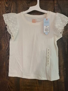 Cat & Jack Girls Cream Ruffle Short Sleeve T-Shirt Top Size M (8) - Picture 1 of 3