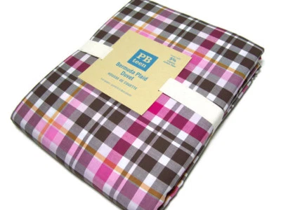 Funda nórdica Pottery Barn Teen Bermuda a cuadros marrón rosa a cuadros reina completa nueva Foto 1 de 4