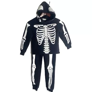 Kids H & M Skeleton Sweatsuit Hoodie 5T/ 6 Joggers Black And White Halloween - Picture 1 of 8
