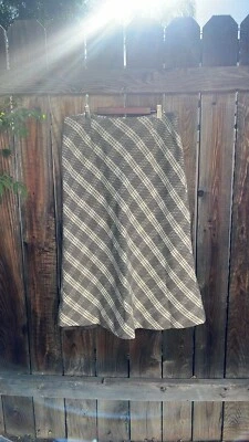 Valerie Stevens Skirt Midi Length Neutral Brown Check 70s Style 100% Wool Size14 - Image 1 of 4
