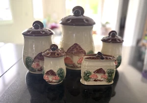 Vintage Mushroom 4 Piece Canister Set and Napkin Holder - Made In Japan - Picture 1 of 14