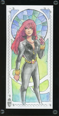 2017 Upper Deck Marvel Premier Triple Panel Sketch Card - Hanie Mohd Black Widow - Image 1 of 3