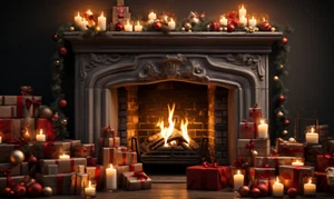 Fireplace Surround Real Fire Grotto Christmas Scene Setter Sticker Decal Print - Picture 1 of 1