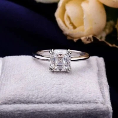 4Ct Asscher VVS1 Moissanite Solitaire Engagement Ring In 14K White Gold Plated - Image 1 of 4