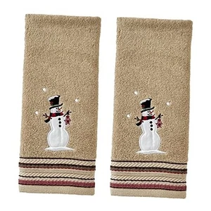  Christmas/Winter Rustic Plaid Snowman Hand Towel 2pc Set for Bath/Kitchen/Bar  - Picture 1 of 7