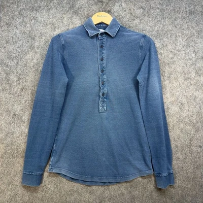 Camisa Orlebar Marrón Manga Larga Para Hombre Talla S Azul Algodón Pesado Medio Abotonada Foto 1 de 4