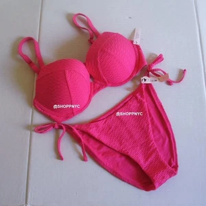 Victoria Secret Swim 38DD Push Up Top Bikini Set Side Tie Bottom Hot Pink M L XL - Picture 1 of 12