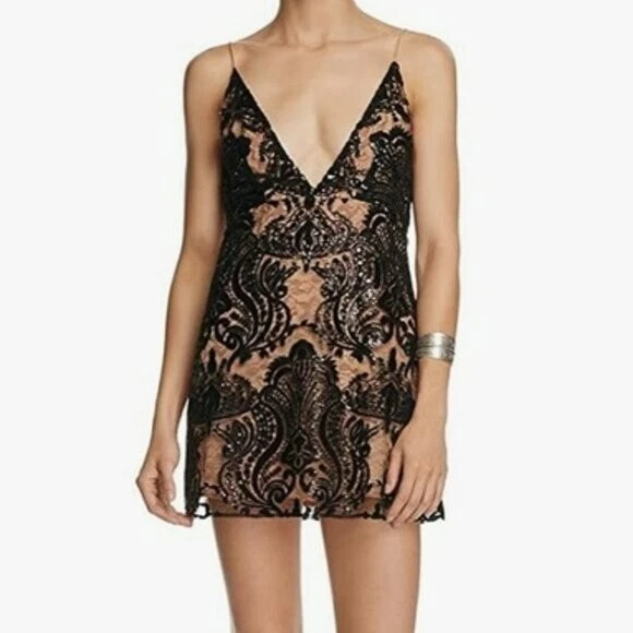 People Black Night Shimmers Mini Dress Size 10 OB553497