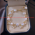 Genuine Natural 11-12mm White Freshwater Baroque Pearl Beads Bracelet 6-9"
