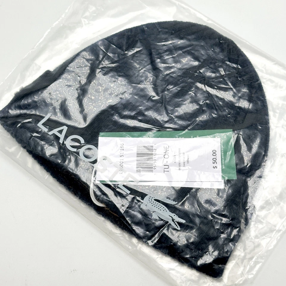 *NUEVO* UNISEX Lacoste Unisex Gorro de Lana Acanalada AZUL MARINO (RB0001 51 166) Foto 1 de 2