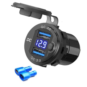 Ładowarka samochodowa Podwójny port USB Quick Charge QC3.0 z niebieskim przełącznikiem woltomierza cyfrowego - Zdjęcie 1 z 9