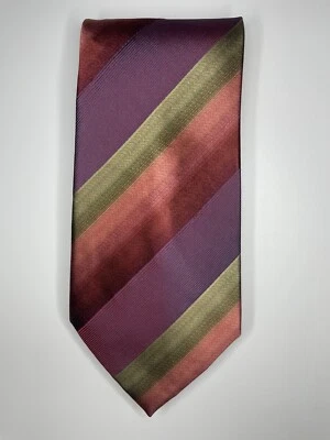 Kenneth Cole Tie / Red Purple Green Striped / 100% Silk / L-58in & W-4in - Image 1 of 4