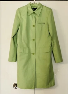 Kenneth Cole Coat Trench size S Buttons Front Pockets 100% Cotton Green Lime - Picture 1 of 12