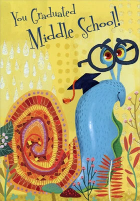 Tarjeta de felicitación de graduación de escuela secundaria caracol azul con gafas Foto 1 de 2
