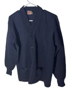 Vintage Lowe & Campbell Sweater Unlettered Cardigan Sz 42 Navy Missing Button - Picture 1 of 7
