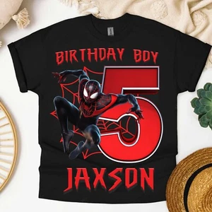 Miles Morales Spider verse Birthday Custom T shirt Kids size 6 Black Crew Neck - Picture 1 of 6
