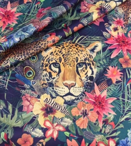 Velour velvet Upholstery fabric Leopard in the Jungle priced by HALF METER - Picture 1 of 10
