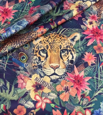 CRAFTY MOUSE'S Velour velvet Upholstery fabric Leopard in the Jungle priced by HALF METER