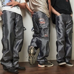 Vintage Deadstock Slim Shady Eminem 90s Baggy Wide Leg Carpenter Jeans Silver 30 - Picture 1 of 16