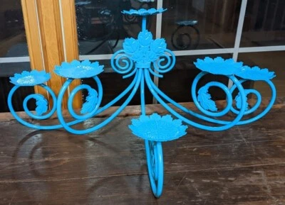 Vintage Metal Painted Teal Blue Table Top 6 Candle Sconce Holder Heavy!! - Image 1 of 4